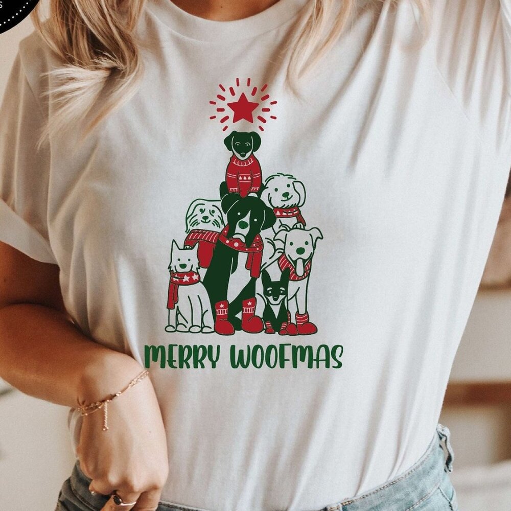 Merry Woofmas Shirt, Funny Christmas Shirt, Dog Mom Shirt, Christmas Dog tree